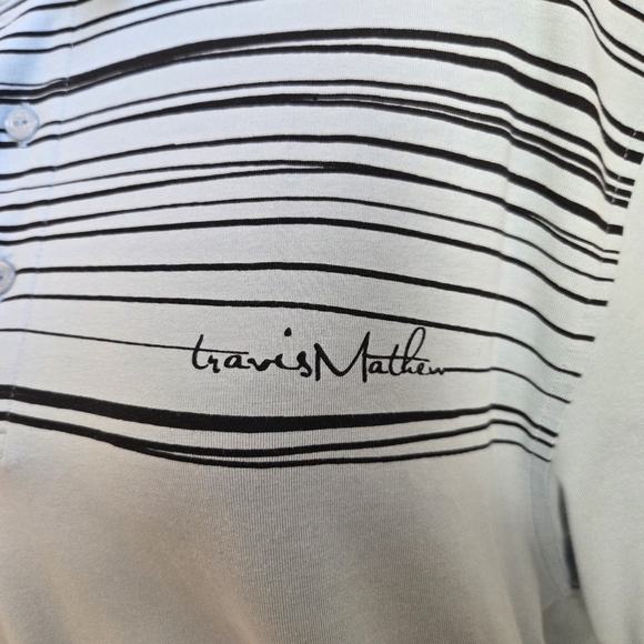 Travis Mathew Sky Blue Striped Polo Shirt With Monogram Size XL - Picture 3 of 8